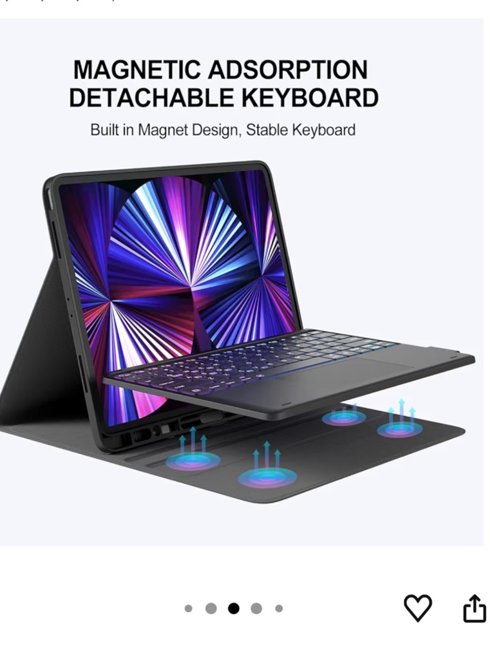 Magnetic Detachable Keyboard Case for iPad Pro 12.9 - Black - Picture 4 of 10